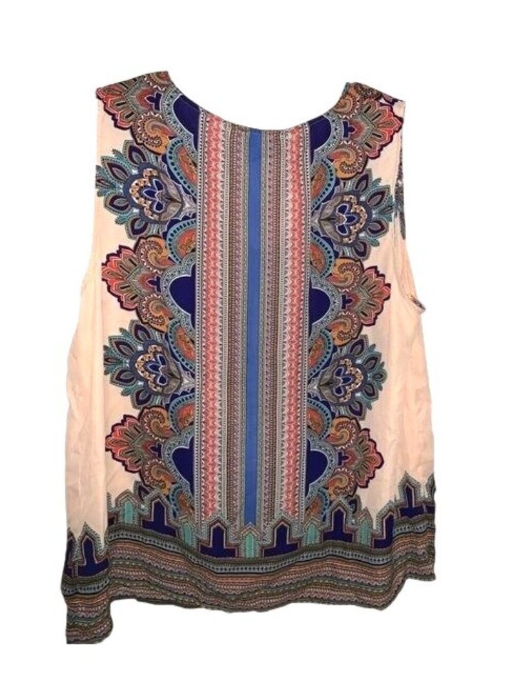 Cynthia Rowley Womens 2X Sleeveless Boho Print Top With Tie Neck & Vibrant Multi - Picture 5 of 9